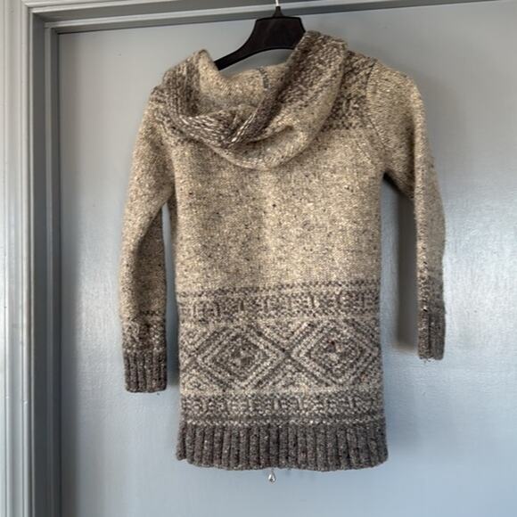 Aran Crafts 100% Wool Heavy Knit Long Front Zip Hoodie Gray Sweater Ireland XXS - Picture 2 of 6
